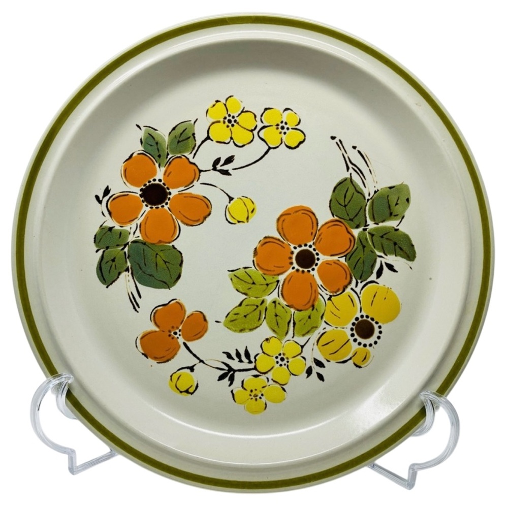 Vintage Harvest Mountain Flowers 12” Round Platter Retro Kitchen Dish 1970’s